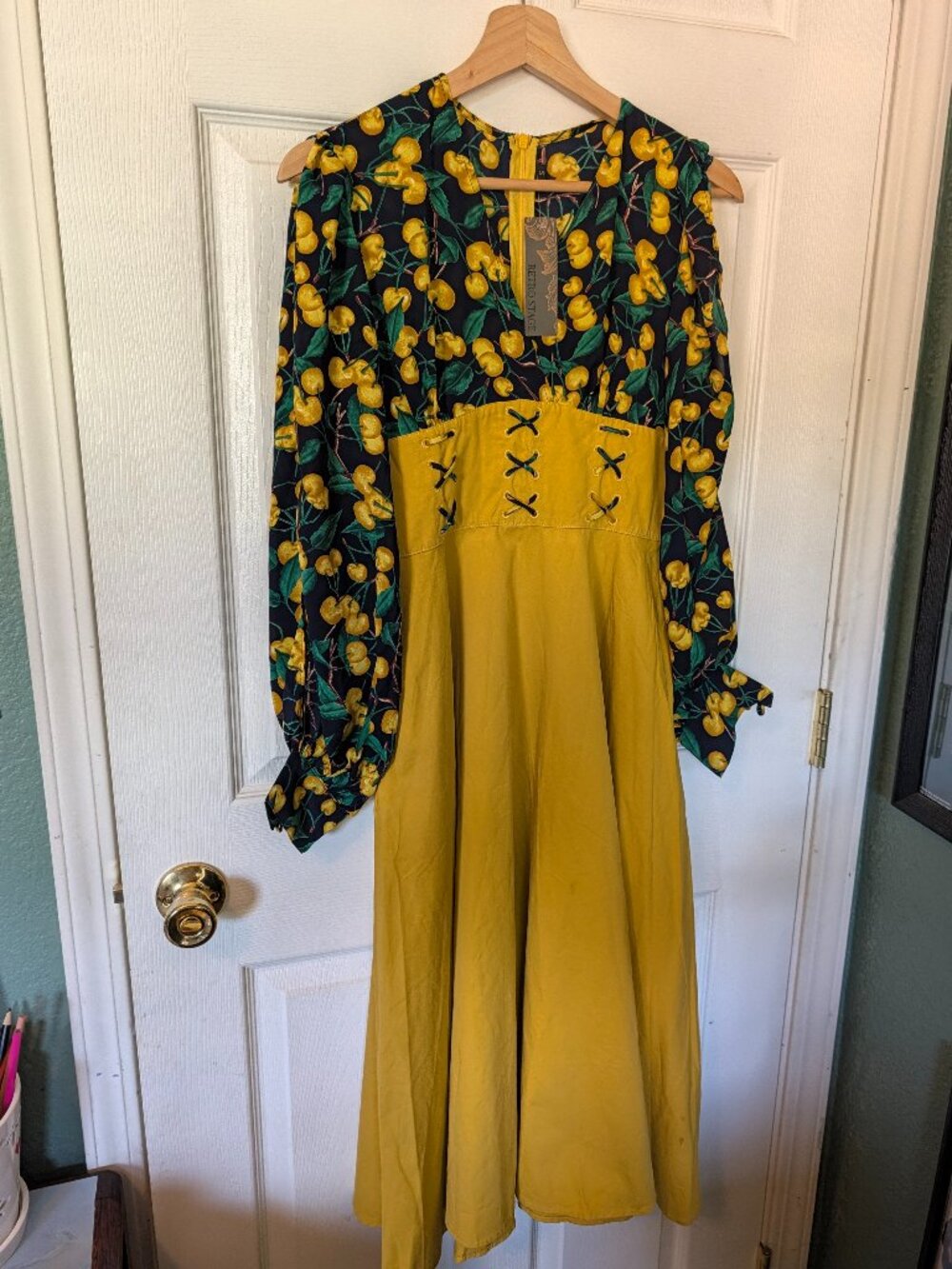 NWT Size Small Retro Stage Yellow Cherry Dress